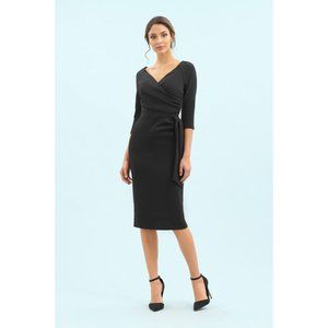 NWT Pretty Dress Company Hourglass 3/4 Sleeve Pencil Dress, Black - UK 10 / US 6